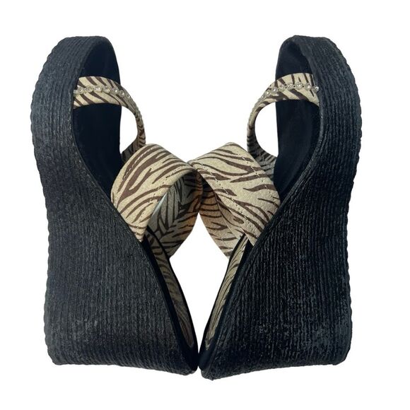Sbicca Zebra Rhinestoned Wedge Slide Sandals Size 7.5 W - Picture 8 of 10